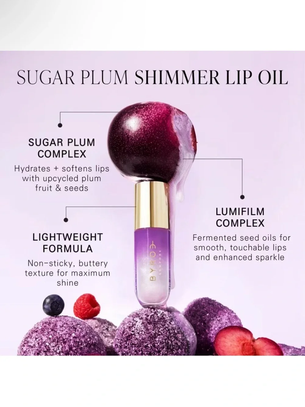 Byroe Sugar Plum Shimmer Lip Oil - Iridescent Purple NIB